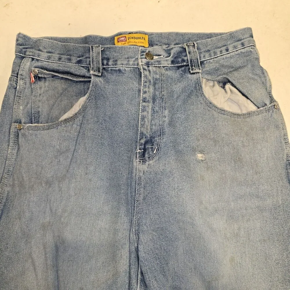 Ecko Unltd Baggy Carpenter Jeans Denim Embroidered Wash Mens Size 36 y2k